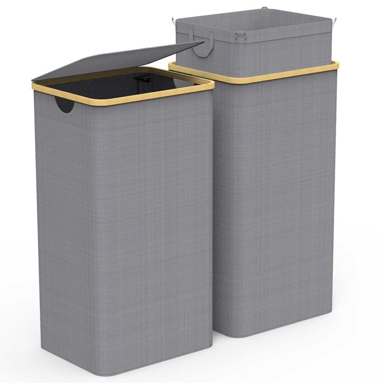 2Pcs Collapsible Laundry Hamper With Lid Handle 100L 26.4Gal Capacity Vertical Laundry Basket Foldable Bamboo Basket